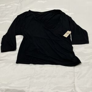 NWT Coldwater Creek Surplice Top 3X Black Stretch Blouse Tunic Faux Wrap